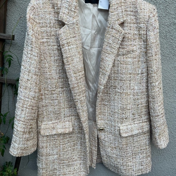 The Kooples Long Glam Tweed Blazer in Beige New with Tags! - Picture 13 of 16
